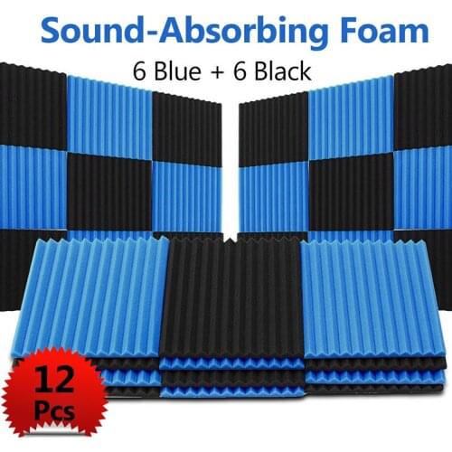 12pcs Soundproofing Acoustic Wedge Studio Foam Wall Panels for KTV Audio Room Studio Room For KTV,Home Theater Black + Blue Foam
