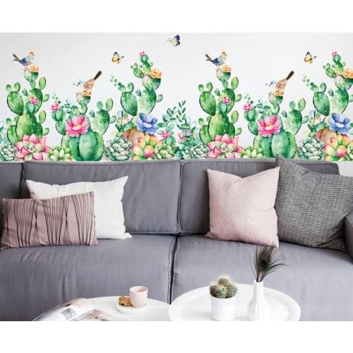 103*65cm Green Cactus Wall Stickers Art Flower Home Decor for Kitchen Vinyl DIY Wall Decals Plant Rooms Decoration Waterproof