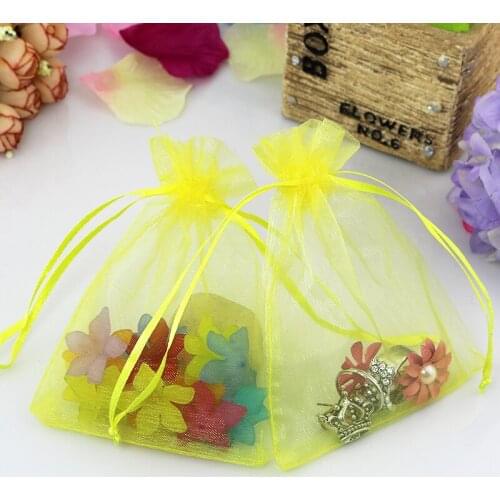 13x18cm (5.11"x7.08") Free Shipping Organza Bags 100pcs yellow Wedding Jewelry Packaging Organza Gift Pouches With Drawstring