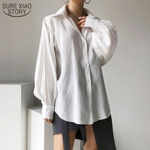 2021 Spring White Shirts Women Long Sleeve Single Breasted Womens Blouse Lantern Sleeve Wild Fashion Tops Female Blusas Chic