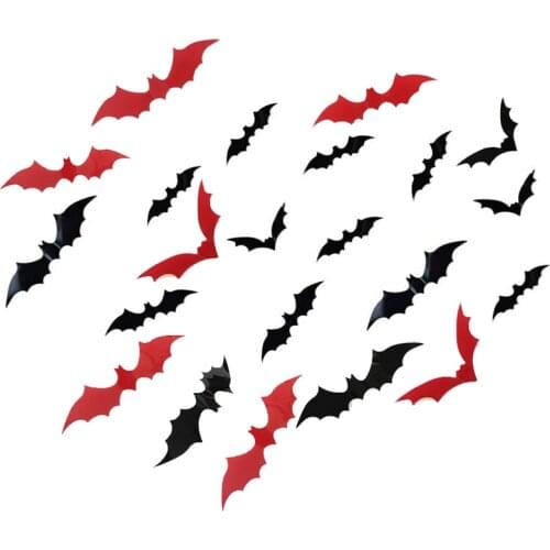 36Pcs/Bag Black Red 3D PVC Bat Wall Stickers Home Decor Party Kids Living Room Wall Decals DIY Halloween Decoration Sticker
