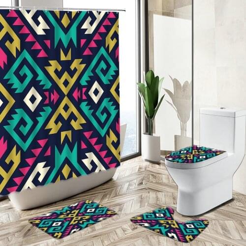 Abstract Colorful Pattern Shower Curtain Peacocks Feather Exotic Bathroom Decor Non-Slip Carpet Toilet Cover Bath Floor Mat Set