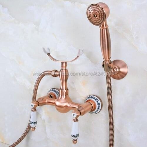 Antique Red CopperBathroom Faucet Bath Faucet Mixer Tap Wall Mounted Hand Held Shower Head Kit Shower Faucet Sets Kna353