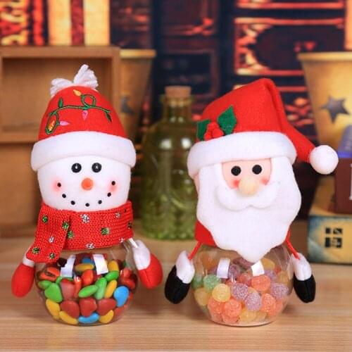 Candy Jar Plastic Transparent Box Elderly Snowman Elk Xmas Children Small Gifts Decoration Storage Bottle for Christmas