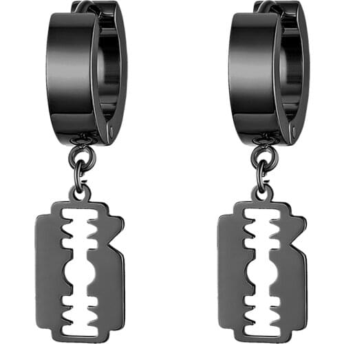 Boniskiss Blade Earrings Stainless Steel Gold Black Charm Hollow Earring Women Men Punk Jewelry Hip Hop Dangle Earings Gift