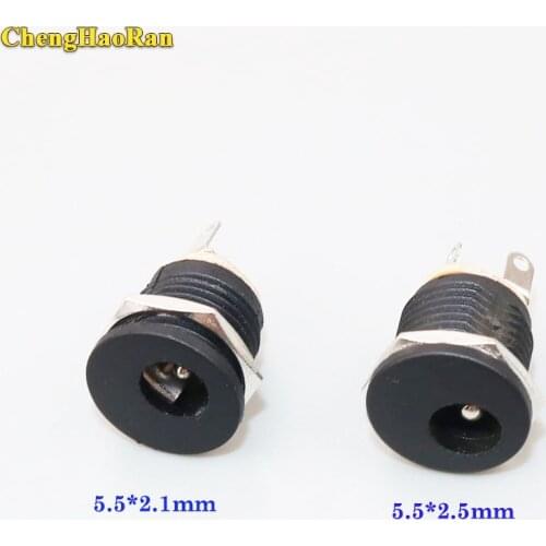 ChengHaoRan 2 PCS 5.5x2.1mm 5.5*2.1mm DC Power Jack DC Connector Panel Mounting 5.5*2.5mm 5.5x2.5mm charging port