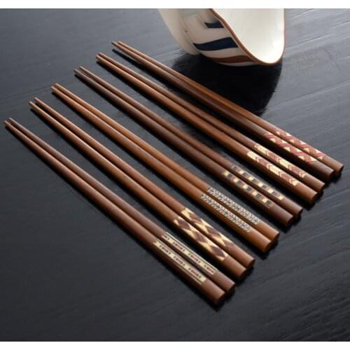 Wood Chopsticks Reusable Durable Chopstick Chinese Style Colorful Strip Print Solid Kitchen Tableware Kitchen Accessories