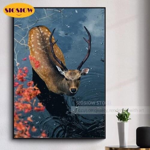 SIOSIOW 5D DIY Diamond Painting Deer Flower Cross Stitch Full Square 3d Diamond Mosaic Embroidery Animal Home Decor Living Room