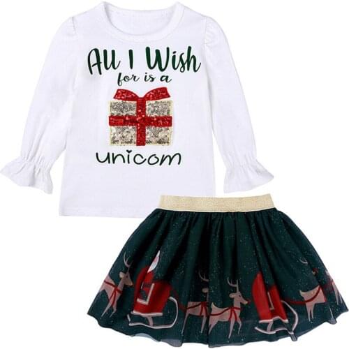 2020 Baby Girl Clothes Suit Princess Christmas Costumes Fall Girls Outfits Bell Sleeve Gift Box T-shirt Mesh Skirt 2 Piece Set