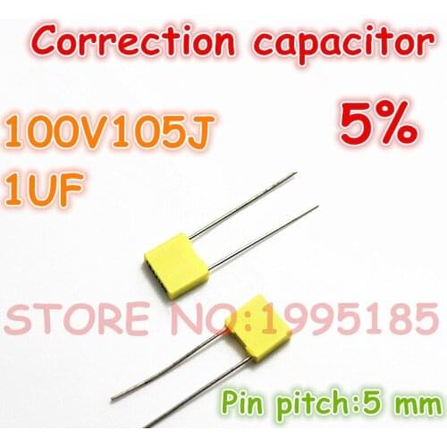 100pcs/lot correction Capacitor 100V105J 1UF 105J100V 5% Metallized polyester film capacitor Pin pitch 5 mm