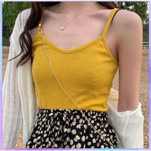 Sexy Sleeveless Crop Top Solid Strap Basic Tops 2021 Summer Casual Corset Vest Female Elastic Camisole Womens Slim T-shirt