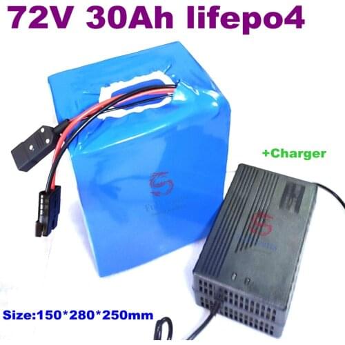 Lithium 72v 30ah lifepo4 battery deep cycle with 50A BMS for 1500w 3000w bike scooter Tricycle motorcycle +5A charger