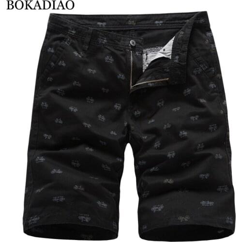 BOKADIAO Men Casual Cotton Cargo Shorts summer fashion print Bermuda Beach Shorts Mans Streetwear military Straight Short Pants