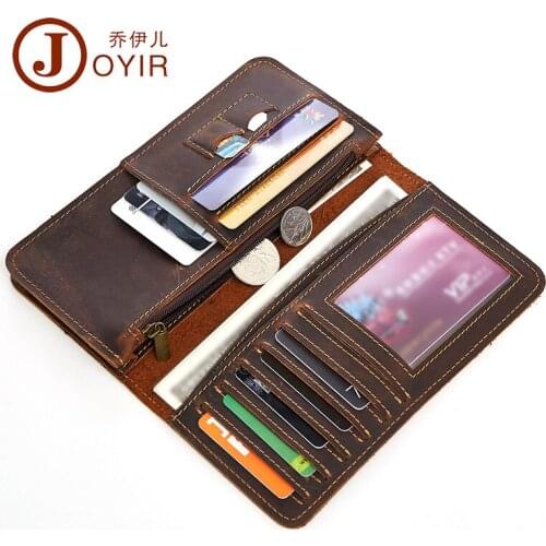 Men Long Wallet Credit Card Holder Purses Leather Money Bag Mens Clutch Crazy Horse Leather Business Retro Mens Wallet