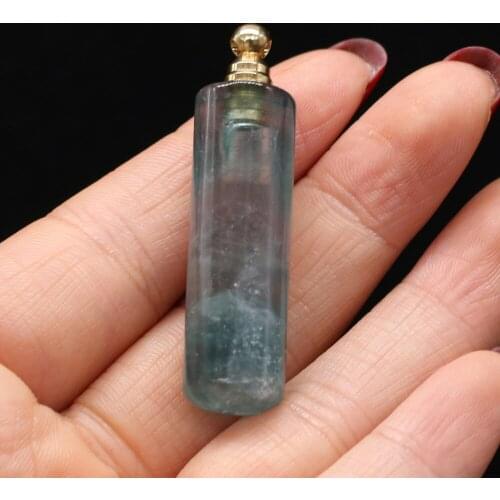 Natural Stone Perfume Bottle Essential Oil Diffuser Connectors Charms Pendants Fluorite Fit Necklace for Women Size 12x48mm