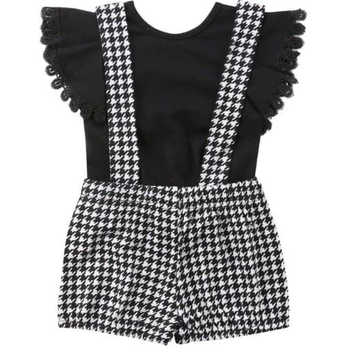 Newest Fashion Toddler Kids Baby Lovely Girls Cotton Sleeveless Tshirt Beach Tops Bib Plaid Pants Outfits Clothes