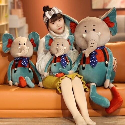 60/80CM New Plush Elephant With Clothes Three Animals Dolls Home Decor Stuffed Mouse Rabbit For Kids Holiday Present