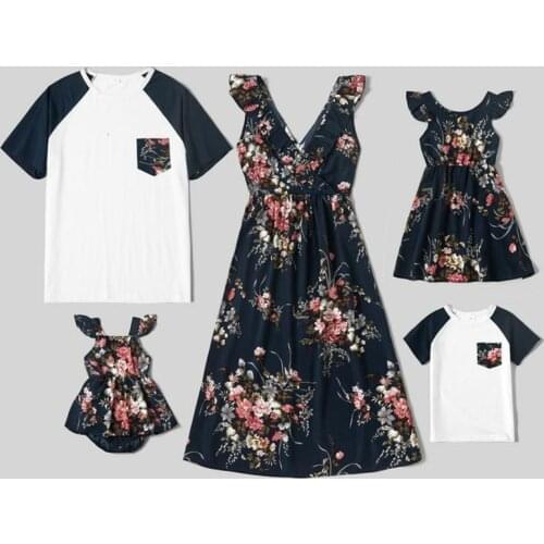 Family Matching Outfits 2021 Summer New Baby Girl Mother Dad Boy Kids Print Dress Short Sleeve T Shirt Family Home Clothing Sets