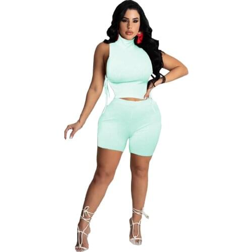 High collar side strap casual two-piece set