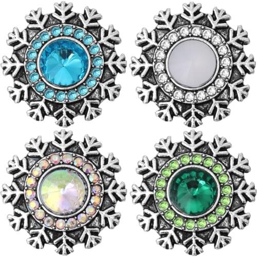 10pcs/lot New Arrival Christmas Snap Jewelry Crystal Snowflakes Flower Snap Buttons for 18mm Snap Button Bracelet Christmas Gift