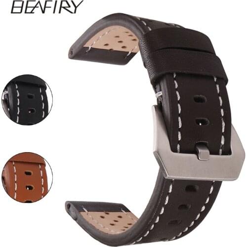 BEAFIRY Genuine Leather Watch Band 20 22 24 26mm Dark Brown Light Brown black calf skin Leather straps