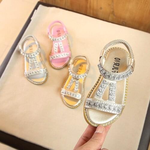 Girls Sandals Summer Korean Version of The Princess Sandals Rhinestones Middle School Children Students Sandals Baby Beach Shoes
