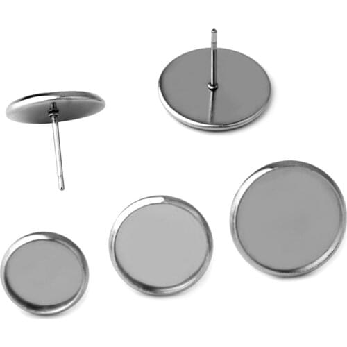 30pcs Stainless Steel Ear Stud with Inner 6mm-20mm Cabochon Cameo Setting Blank base, DIY Jewelry Findings