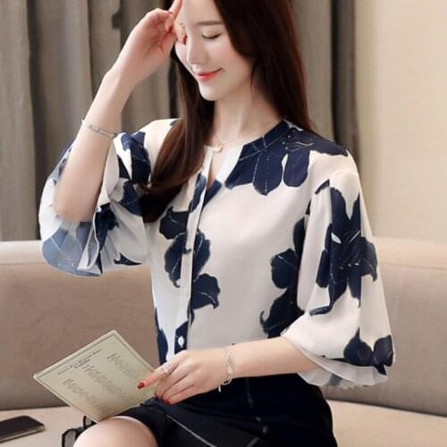 Imprimiram a camisa blusa Chiffon Lanterna de manga comprida Casual Tops roupas Novas Mulheres da moda Blusa