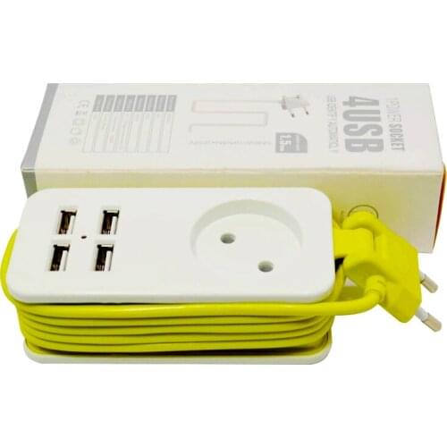 EU Plug Extension Socket Outlet Portable Travel Extension Socket Charging Power Strip 4 USB Ports For Mobile Phone Tablet