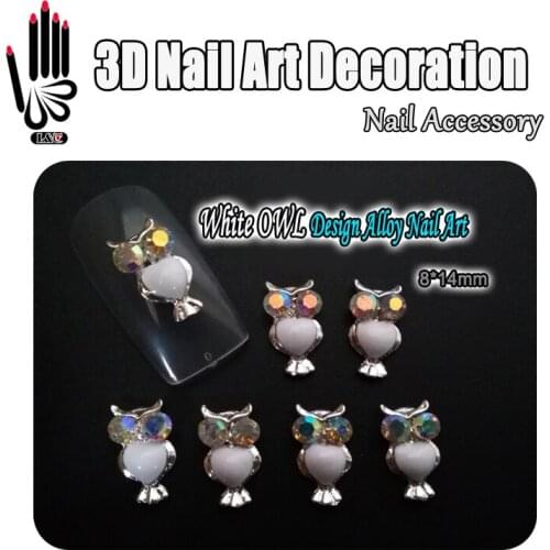 Nail Art Decoration 10pcs/Lot 3D White OWL Design AB Rhinestone Alloy Nail Art Decorations for Nail Jewelry