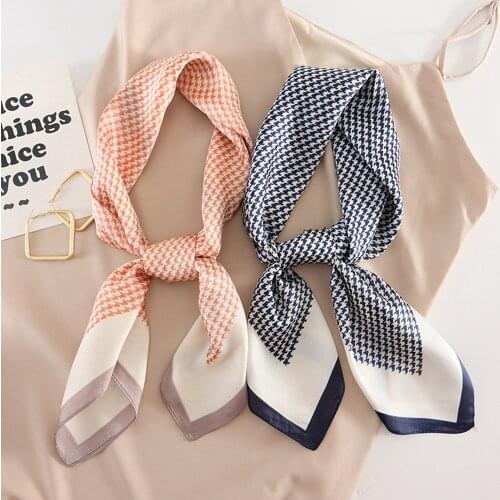 2021 Spring Square Scarf for Women Design Chain Print Silk Feeling Hair Band Foulard Female Office Neckerchief Lady Bandana