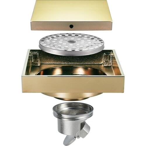 All Copper Square Mirror Bathroom Large Displacement Deodorant Invisible Floor Drain Modern and Simple Type