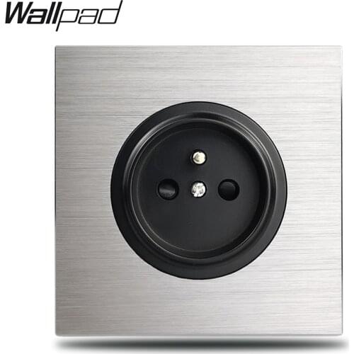 Wallpad Grey L6 Single 16A French Wall Electric Socket Silver Aluminum Plate 1 Gang Power Outlet Brushed Metal Panel