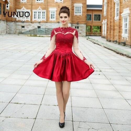 YUNUO Pretty Women New Red A-Line Homecoming Dresses 2021 Knee Length Full Sleeve Vestido De Festa Short Party Dresses 79221