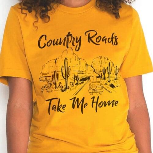 KuakuayuHJN Country Roads Retro Aesthetic T Shirt Summer Boho Style Music Tshirt Women Nostalgia Graphic Tees Vintage Top
