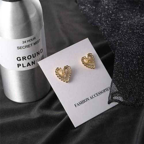 S925 needle small heart shape earrings girl court style peach heart retro studs
