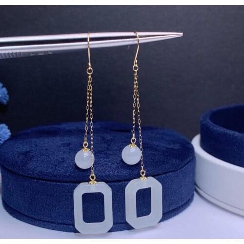 Shilovem 18k yellow Natural white jasper Drop Earrings fine Jewelry women trendy anniversary Christmas gift myme1216589hby