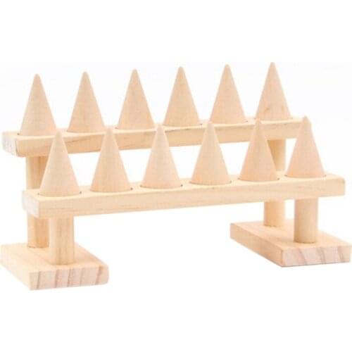 12 Fingers Ring Display Stands, 2 Step Wood Cone Ring Organizer, Ring Storage Jewelry Display Stands for Shows