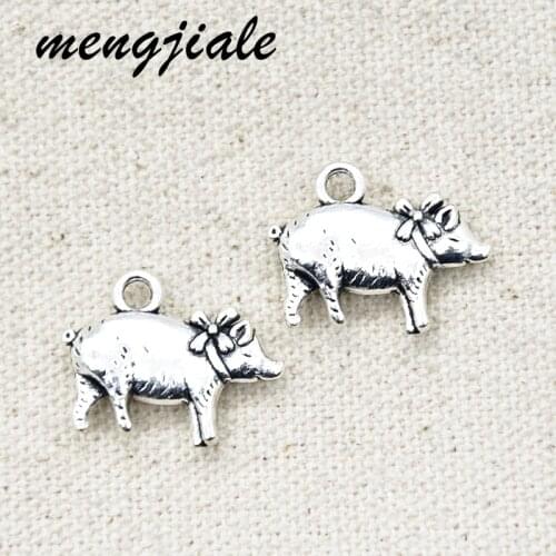 20pcs Metal Alloy pet Pendants Antique Silver Animal pig Charms For Bracelets DIY Jewelry Accessories findings 20*15mm