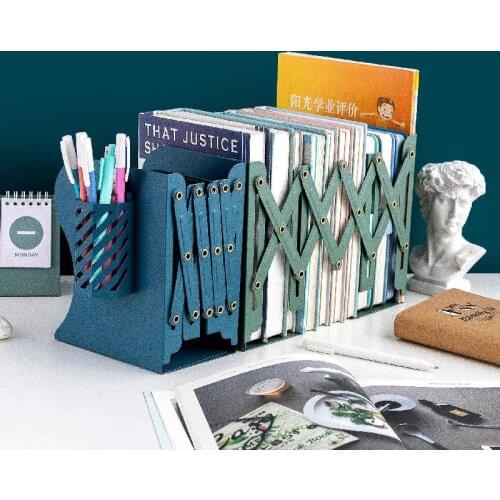 2021 Retractable Bookends For Shelves Book Support Stand Adjustable Bookshelf With Pen Holder Desk Organizer Office Accessories