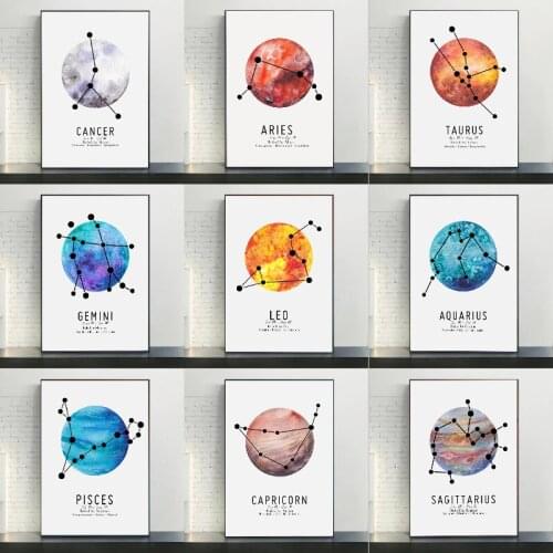 Abstract Posters and Prints 12 Zodiac Signs Constellation and Planet Canvas Painting Wall Art Picture Cuadros Room Home Decor