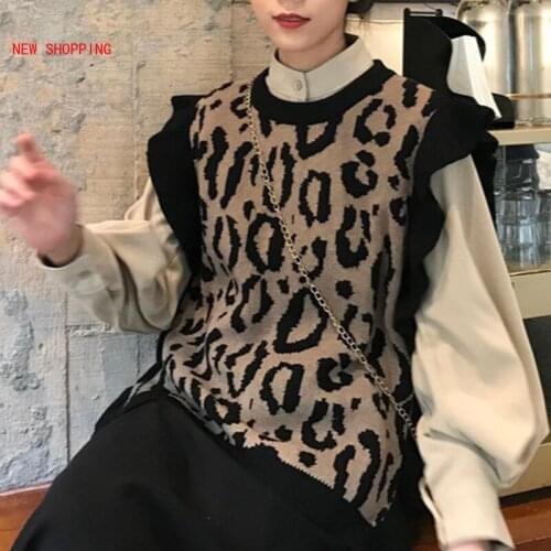 Argyle Sweater Vest 2021 Spring Sleeveless Ruffle Knitted Pullover Vest Causal O-neck Korean Leopard Elegant Sweater Women emo
