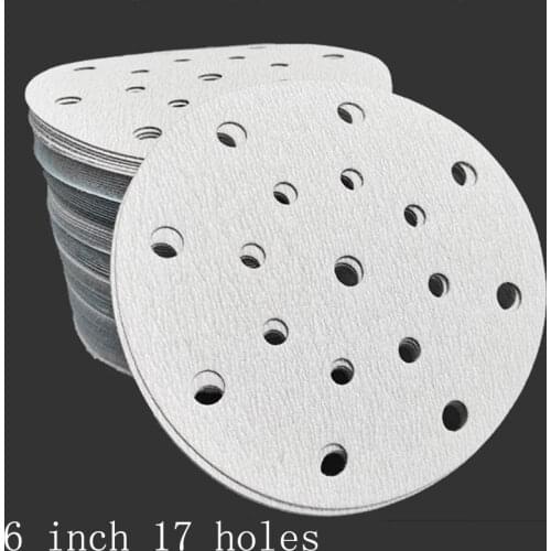 ATPRO 6 inch 17 Hole Flocking Dry Sanding Paper Round White Sand Frosted BrushedSheet Car Putty Polishing Spray Paint 20 Pieces