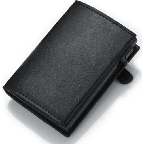 Anti Rfid ID Bank Card Holder Case Men Leather Metal Magnetic Card Wallet Male Zipper Coin Purse Women Mini Credit Card Holders