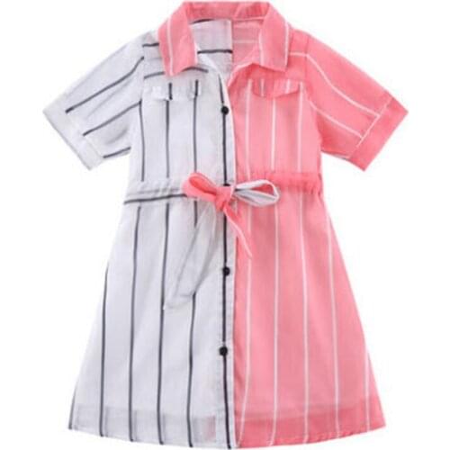 Kids Girls Chiffon Dress 2020 New Fashion Girls Shirts Dress Stitching Color Elegant Dresses Summer Clothes For 3-10Years GDN022