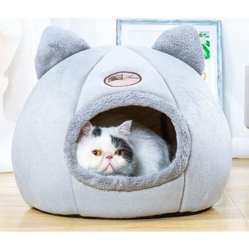Cats House Half Closed Pet Bed For Dog Medium Bed Dog Kennel Indoor Accessories Keep Warm Luxury Sleeping Fleece Pet Products