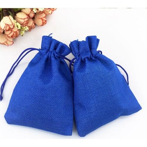 10pcs/lot 10*14cm Royal Blue Jute Bag Drawstring Gift Bag Incense Storage Linen Bag Cosmetic Jewelry Accessories Packaging Bags