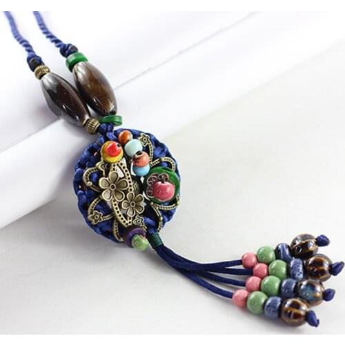 Ethnic Style Women Long Sweater Chain Beautiful Colorful Ceramic Beads Tassel Pendants Necklace Female Jewelry Accessories