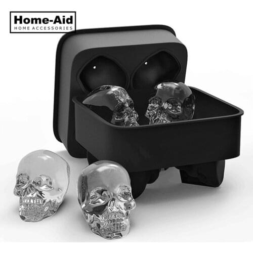 4 Grids 3D Skull Head Ice Cube Mold Halloween Skull Shaped Whisky Wine Ice Cube Tray Maker Chocolate Mould Bar Party Supplies