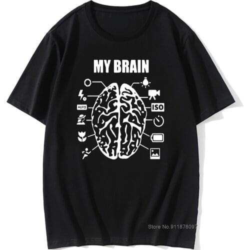 Novelty Photographer Brain T-Shirt Mens Short Sleeves Oversized Retro Vintage Printed T Shirts Top Tees